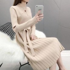 코스토프 반 하이넥 포근 주름 플리츠 니트 원피스