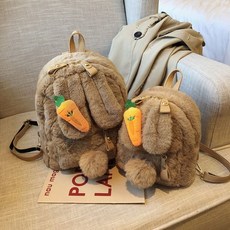 귀여운 토끼 가방 커플 부드러운 털 백팩 핑크 그레이