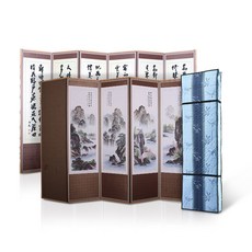 남원목기공예사 옥비단(양면) 산수화 추사한시 6폭 병풍+3중 누빔커버, 1개