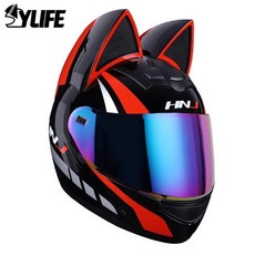 귀여운헬멧 스냅백헬멧 남녀공용 오토바이 멋진 귀여운 고양이 Casco 오프로드 통기성 사계절 패션