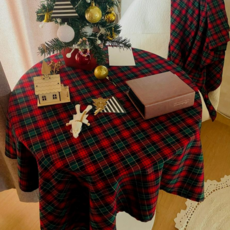 담은보자기 크리스마스 체크 테이블보 식탁보, 2인 (90x110cm)