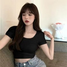 티셔츠 여성 여름 인조 슬림핏 노블 슬림핏 긴팔 학생 상의 2024신 반팔 학생 상의 2024신형, 흰색, 1개