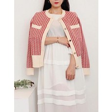 다다데이즈 보석 단추 하운드투스 체크 라운드 가디건