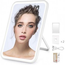 - 조명이 있는 메이크업 미러 LED 배니티 미러 1200mAh USB 충전식 조절식 밝기 56 LED 월 마운트 코스메틱 미러 90° 회전, 단일옵션