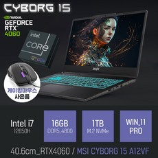 MSI CYBORG 15 A12VF [이벤트 한정특가 / 사은품증정], WIN11 Pro, 16GB, 1TB, 코어i7, 블랙