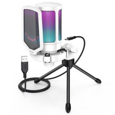핀마이크 FIFINE-USB 콘덴서 게임용 마이크 PC PS4 PS MAC 팝캐스트 트위치 유튜브용 팝 필터 쇼크 마운트 게인 롤 포함, WHITE, WHITE