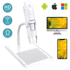 MoKo WiFi USB Digital Microscope 1080P HD 2MP Camera 50x to 1000x Magnification Mini Pocket Handheld Wireless Endoscope 8 LED Arm Stand Compat, 본문참고, Color = White