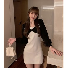 고고바이히어로 긴팔 원피스 프렌치시크 감각 보이핏 볼륨 허리보정 슬림핏 여신 무드 소프트스타일 점프슈트 겨울 가을 스윗