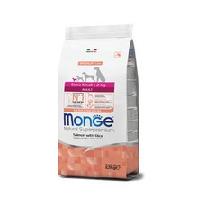 몬지 내추럴 슈퍼프리미엄 엑스트라스몰 어덜트 연어와 쌀 2.5kg / 12개월 이상의 반려견, 1개 - 몬지코리아