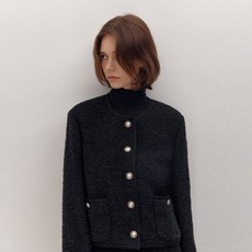 아바몰리 COLLARLESS TWEED JK (BLACK)