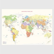 [에이든] 여행 세계지도 아이보리 포스터 스티커 UP - 지도 월드맵 여행지도 코팅 어린이 키즈