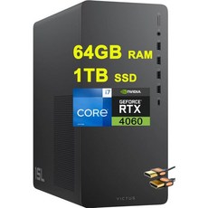 데스크탑 컴퓨터 업무용 본체 데스크톱 HP Victus 15L 게이밍 인텔 16코어 i713700F 32GB RAM 1TB SSD GeForce RTX 4060 8GB 그래픽, 64GB RAM | 1TB SSD - i713700f