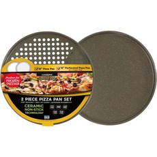 casaWare 2pc 얼티밋 피자팬 세트 1 세라믹 코팅 논스틱 12인치 타공 실버 화강암, Silver Granite, 1개