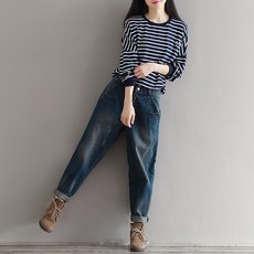 RUIZHE 2020 가을 청바지 스키니 빅 사이즈 여성 바지 와이드 배기 팬츠HAO0016