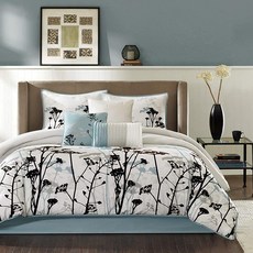 Madison Park Matilda Comforter Scenic Design 사계절용 저자극성 다운 대체 세트 매칭 베드 스커트 장식용 베개 퀸(228.6cm x 228.