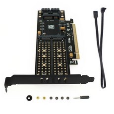 [해외] PCIEM2 어댑터 RAISER PCIE 3.0X16M.2 SSD M 키 B 키 MSATA 2 X 7PIN SATA 포트 NVME M2 SSD AHCI MSATA 3 IN, 상세내용표시