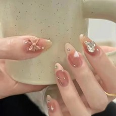 재사용 가능한 네일아트 블러쉬 네일 세트 3 다이아몬드 롱 T 누드 핑크 글리터 착용 발레리나 프레스, FakeNailArt--Z281Q, 1개