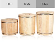 others [경 향 좋 은 물건] 원목 쌀 통 가정용 오 크 나무 로 만 든 쌀독 좀 방지 원형 저장 함 10kg 15KG 20 높이 25cm 직경 32cm [복리 가격 구 매 1 개]