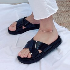 비비오 / [국산무배] 이중통굽 크로스 스트랩 사무실 통굽 슬리퍼 3cm