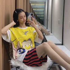 전사 잠옷 여자 여름 얇은 타입 순면 커버 INS 바람 스타일리쉬 트렌드 실내 유니폼