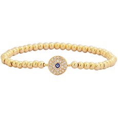 Edforce Stainless Steel CZ 큐빅 지르코니아와 스테인레스 스틸 여성 악마의 눈 볼 체인 탄성 팔찌 Gold