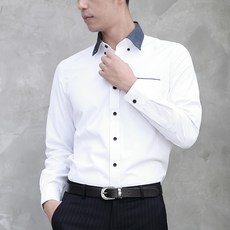 남성용 투톤 포켓 포인트 화이트 반슬림 와이셔츠