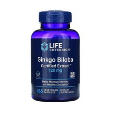 Life Extension 라이프 익스텐션 징코 Ginkgo Biloba Certified Extract 120 mg 365 베지캡슐 실리카 스테아르산, 기본, 365정, 1개