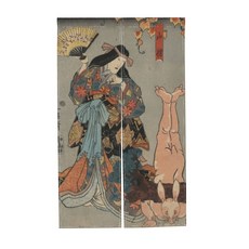 우키요에 일본 문 커튼 전통 그림 블랙 아웃 커튼 코튼 린넨 장식 Noren 부엌 침실 장식