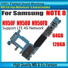 100% 마더보드 로직 보드 잠금 해제 메인보드 삼성 갤럭시 노트 8 N950 N950FD N950F N950U 64GB 128GB, N950FD-64GB
