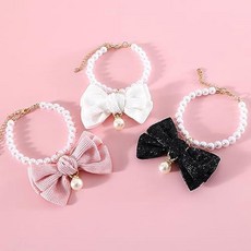 강아지구슬목걸이 3팩 개 진주 목걸이 멋진 장신구 큰 보우 매력 웨딩 칼라 소녀 의상 액세서리 강아지 고양이, X-small, 1개
