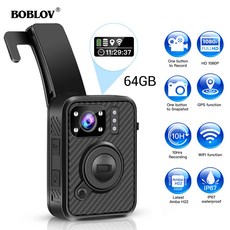 BOBOLOV Wifi Police Camera 64GB F1 Body 1440P 마모 GPS 야간비전 DVR 녹화기 미니 캠코더, 03 AU Plug