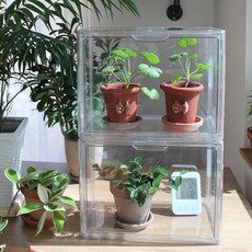 미니온실 조립식 실내 투명 아크릴 식물 하우스 습도 조절 베란다 가정용 온실장 1+1 대형, 2개