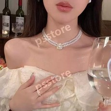 여성을 위한 더블 레이어 진주 목걸이 가벼운 럭셔리 짧은 더블 진주 목걸이 두줄 웨딩 초커 악세사리