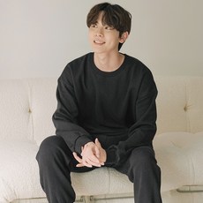 파란 남성용 바우 조거 기모 맨투맨 상하의 세트