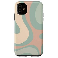 iPhone 11 Retro Liquid Swirl Abstract Pattern in Sage and Blush Case, 단일옵션