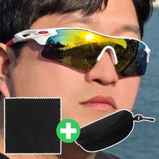 매니셀 남녀공용 스포츠 선글라스 라이딩 낚시 케이스 + 안경닦이 포함, 화이트/옐로우블루 렌즈, 1개