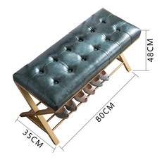 어반30 베드 벤치 스툴 소파 신발장 철예제 신발걸이, 골드+먹녹색정자단추80*35*48CM