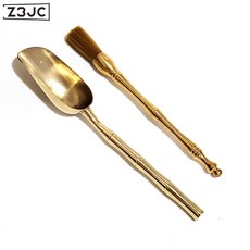 Z3JC 가정용 황동 찻잎삽 티스푼 계량스푼 긴 손잡이삽 티스푼 티스푼 티스푼 티스푼 티스푼 티스푼 티 스몰사이즈 취하기, 황동 대나무 수저+티펜, 1개