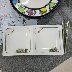 두칸나눔접시 그림그린도자기, 해달마을풍경, 1개
