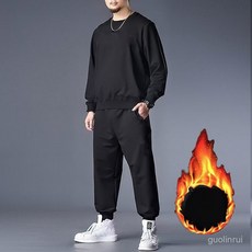 남자 기모 트레이닝복 세트 루즈핏 빅사이즈 캐주얼 블랙 긴팔바지 상하복 투피스 [L~8XL] 140kg까지