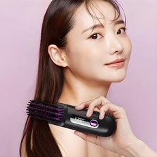 무선 빗고데기 음이온 브러쉬 헤어 스타일러 3단계 온도조절 매직기 휴대용, 블랙 블랙