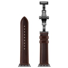 엔인원 애플워치 가죽 스트랩 스테인리스 메탈 디버클 시계줄 밴드, 42-44mm, 블랙, 다크 브라운 스트랩