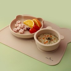 페리피아 베베 실리콘 흡착 유아 식기 3P 세트, 1세트, 볼,접시,식탁매트, 웜허브그린