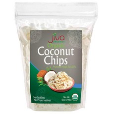 Jiva Organics RAW 유기농 코코넛 칩 (무설탕) 12oz 아황산염 케토 레오 친화적 인 비 GMO 글루텐 일, 선택, 상세설명참조