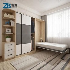 옷장 빌트인 침대 일체형 접이식 리프트업 벽장 맞춤 제작 스마트 플렉시블 다용도 렌즈, 04 블랙 테두리 옷장 1.5m 투명 침대