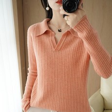 겨울 가을 골지 POLO 넥 양털 울셔츠 여성 와이드 루즈핏 캐시미어 풀오버 후드