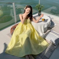 실내 쉬폰 원피스 호텔 수영장 수영복 하이난 싼야 여행 바캉스 비치웨어 코디 사진 일자, 01 노란색