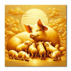 [인메이블] 황금 돼지 그림 풍수 인테리어 액자 장식품 돈들어오는그림 거실 현관 인테리어 소품, 01.웃음 가득 행복 돼지, 캔버스 액자