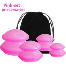 부항 부황 실리콘 진공 커핑 세트 마사지 백 컵 컵 바디 흡입, 4pcs pink, 1개