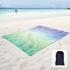 모서리 주머니가 있는 모래 방지 비치 담요매트 메쉬 백 해변 파티 여행 캠핑 블루 및 핑크 만다라, 05 100x140cm 39x55in, 08 13